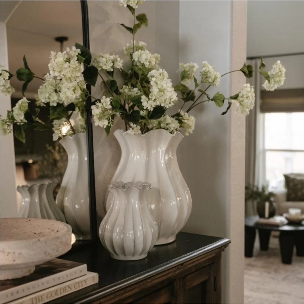 16” Pleated Ceramic Rustic Vase Sour Cream - Hearth & Hand™ with Magnolia